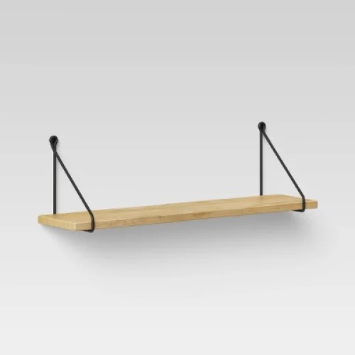 24" x 6" Wood Wall Shelf with Hanging Wire Matte Black - Threshold&trade;: Bracket Design, No Assembly, Includes Mounting Hardware