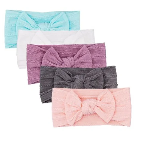5 Pack Parker Baby Co. Grace Cable Knit Headbands - Soft, Stretchy, and Perfect for Baby Girls