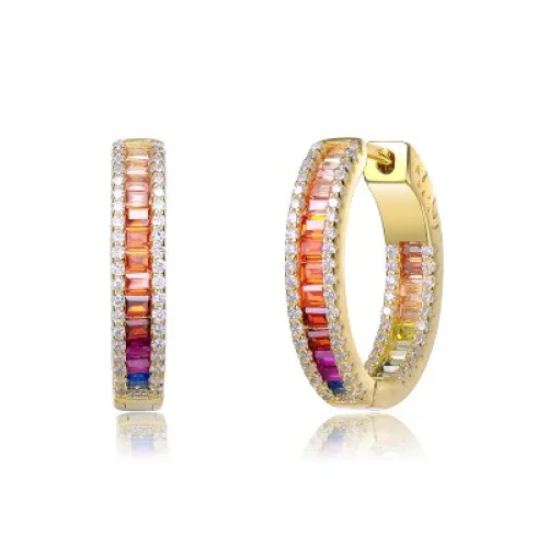 Guili 14K Gold Plated Multi-Color Cubic Zirconia Hoop Earrings Featuring Vibrant Design, Perfect for Jewelry Enthusiasts and Everyday Wear