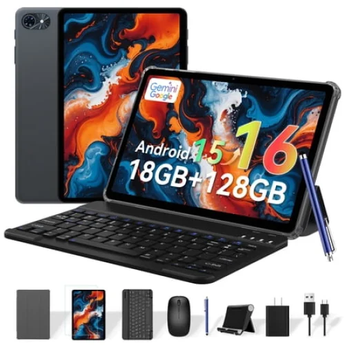 2026 Android AI Tablet 10 Inch with Keyboard, 18GB RAM, 128GB ROM, Gemini AI, Pen