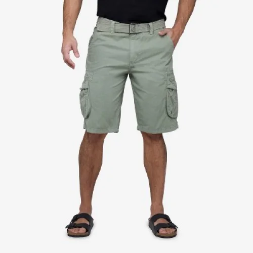 Men's RAW X Belted Cargo Shorts, Plaid/Camo, Leaf Green, Size 34, 12.5" Inseam