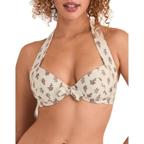 Adore Me Women's Shelbie Swimwear Floral Top 36D / Botanical Stamp C01 Beige.