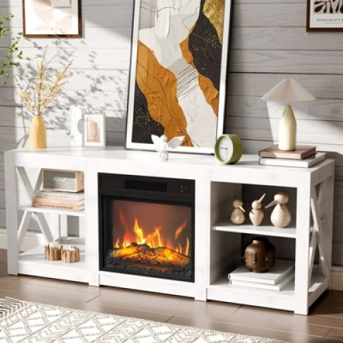 VINGLI TV Stands & Entertainment Centers  For Tvs Up To 70'' Farmhouse with 18'' Fireplace