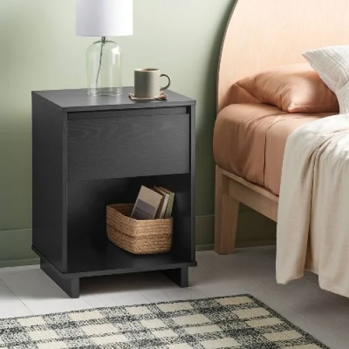 Modern Nightstand with Storage Drawer Black - Room Essentials&trade;