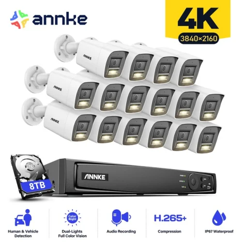 ANNKE 12MP 8CH 16CH NVR 4K Audio PoE Security Camera System Outdoor Full Color