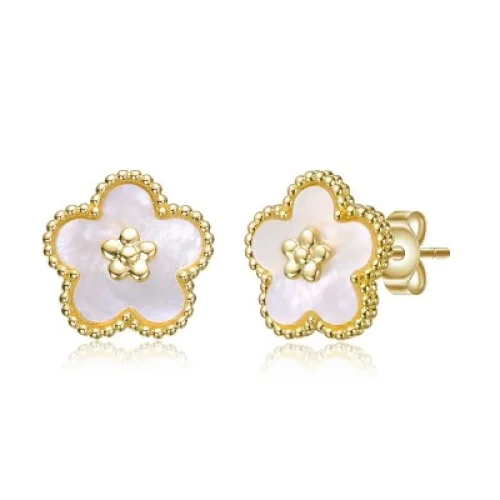 Guili Charming 14k Gold-Plated Mother of Pearl Flower Earrings for Kids