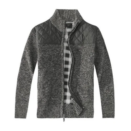 Gioberti Men's Knitted Regular Fit Full Zip Cardigan Sweater With Soft Brushed Flannel Lining, Melange Charcoal, Large