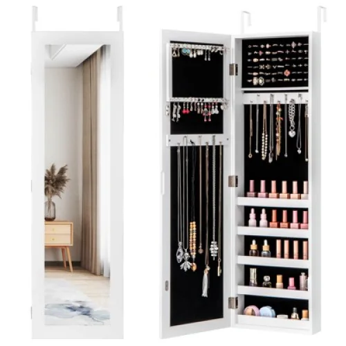 Costway Door Mounted Mirrored Jewelry Cabinet Storage Organizer
