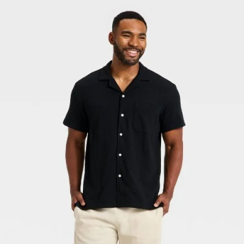 Men's Short Sleeve Knit Camp Shirt - Goodfellow & Co&trade; Black L