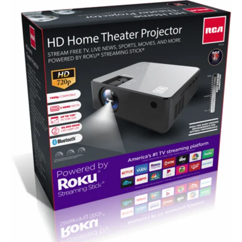 RCA 1080P, 30"-150" Picture Size w/ Roku Streaming Stick, Indoor/ Outdoor RPJ133