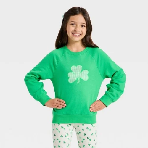 Girls' French Terry St. Patrick's Day 'Shamrock' Pullover Sweatshirt - Cat & Jack&trade; Green M
