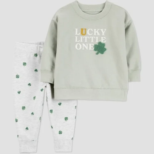 Carter's Just One You&reg; Baby 2pc St. Patrick's Day Lucky Little One Sweatshirt and Jogger Pants Set - Green 3M