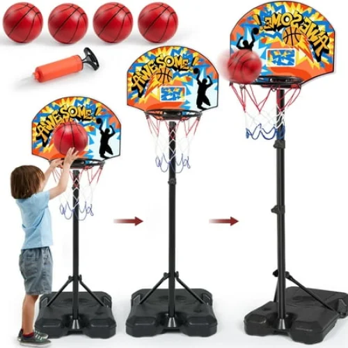 JOYFY 2.8 ft-6.2 ft Adjustable Kids Basketball Hoop with 4 Balls Toddler Baksetball Goal Toy Indoor Outdoor Basket Ball Game Set for Boys Girls Age 3 4 5 6 7 8 Gift