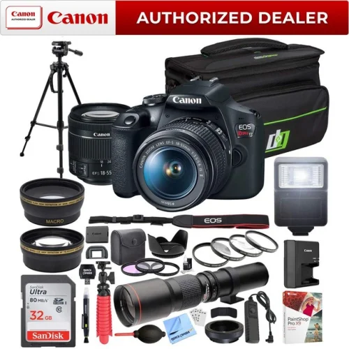 Canon T7 EOS Rebel DSLR Camera EF-S 18-55mm IS II + 500mm Telephoto Lens Pro Kit