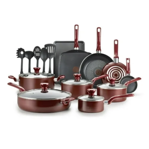 T-fal Easy Care, 20 Piece Non-Stick Pots and Pans Cookware Set, Red