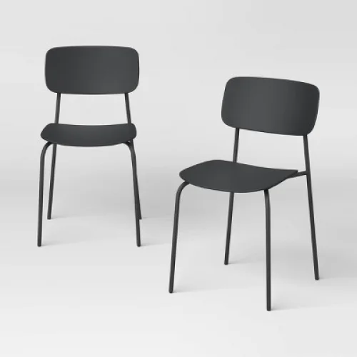Set of 2 Molded Plastic with Metal Base Dining Chair Black - Room Essentials&trade;