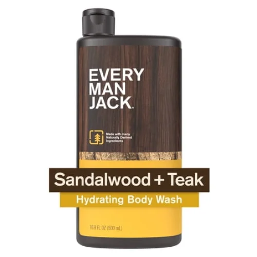 Every Man Jack Sandalwood Teak Hydrating Body Wash for Men, Naturally Derived, 16.9 fl. oz