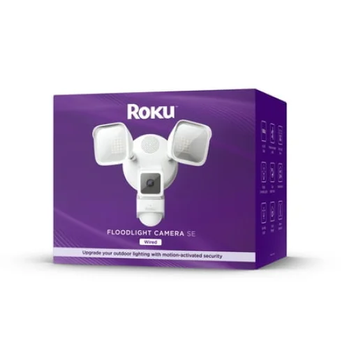 Roku Smart Home Floodlight Camera SE Wi-Fi - Wired Security Surveillance Camera with Motion & Sound Detection