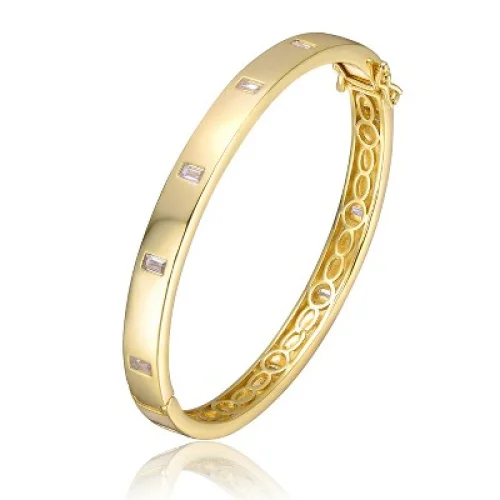 Guili Elegant 14k Gold Plated Bangle Bracelet with Bezel-Set Clear Cubic Zirconia &ndash; Timeless, Sparkling, and Sophisticated Design