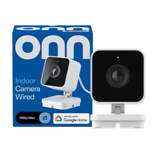 onn Indoor Camera Wired - 1080p HDR Video with Google Home and Gemini Event Descriptions