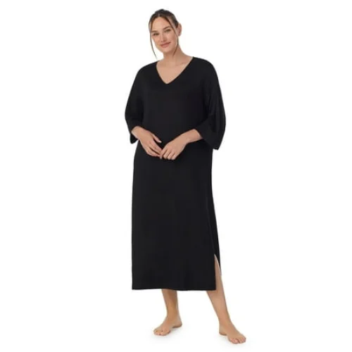 Aria Women's Sweater Knit 3/4 Sleeve V-Neck Lounger Nightgown with Pockets, Sizes XS to 5X