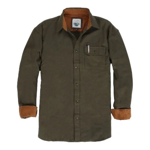 Gioberti Men's 100% Cotton Brushed Solid Flannel Shirt with Corduroy Contrast, Heather Olive, Large