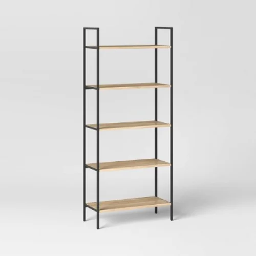 72" Loring 5 Shelf Ladder Bookshelf Vintage Oak - Threshold&trade;: Metal Frame, Open Back Design