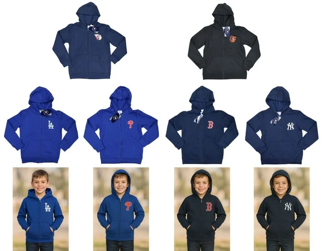MLB Baseball Youth Boys Full Zip Hoodie Sweatshirt w/Pockets NWT Pick Size/Team