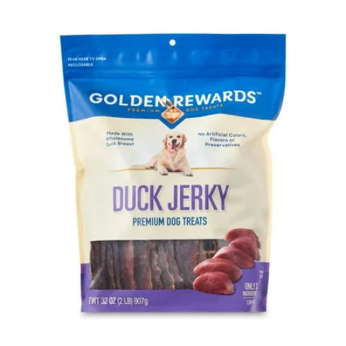 32 oz Golden Rewards Duck Flavor Premium Dry Jerky Treats for All Dogs
