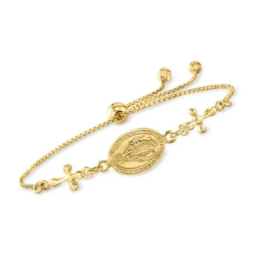 Ross-Simons Italian 18kt Gold Over Sterling Miraculous Medal Bolo Bracelet