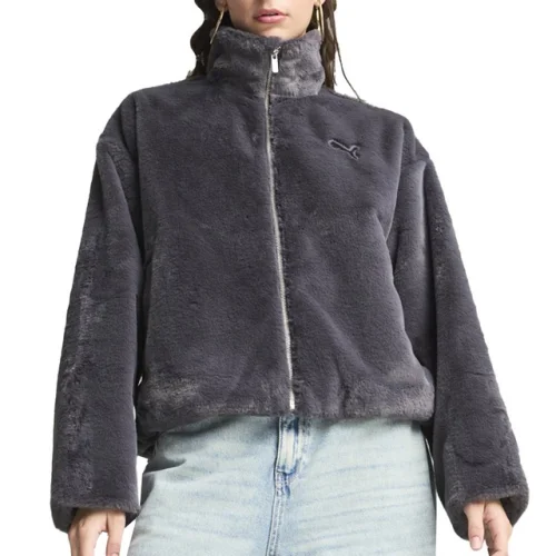 PUMA Soft Fleece Full Zip Jacket Womens Grey Casual Athletic Outerwear 62651769