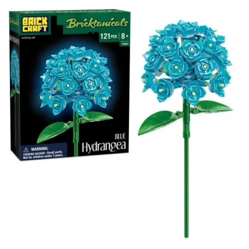 Brickcraft Bricktanicals Hydrangea Building Kit - 121 Piece Artificial Flower Craft for Home Decor