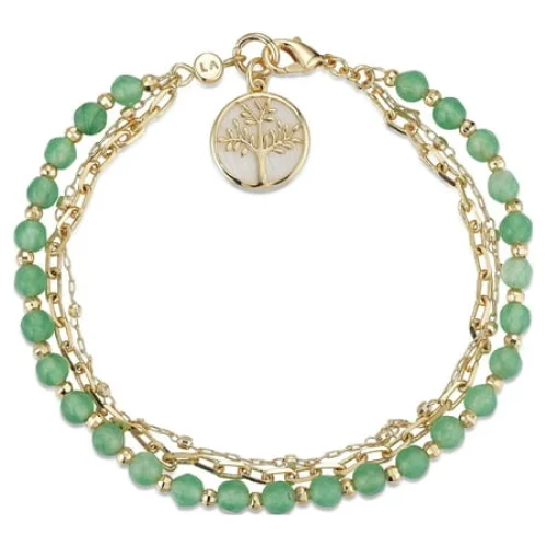 Believe by Brilliance Women's 14Kt Gold Flash Plated Green Aventurine Tree Layered Bracelet, 7.5"