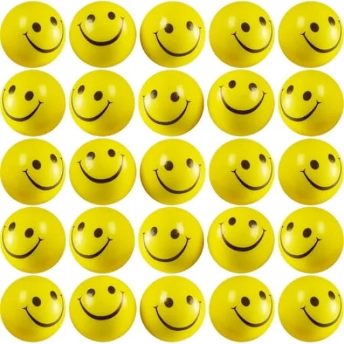 24 Pack Smile Face Squeeze Balls - 2 Inch Mini Yellow Stress Anxiety Relief Balls for Kids & Adults