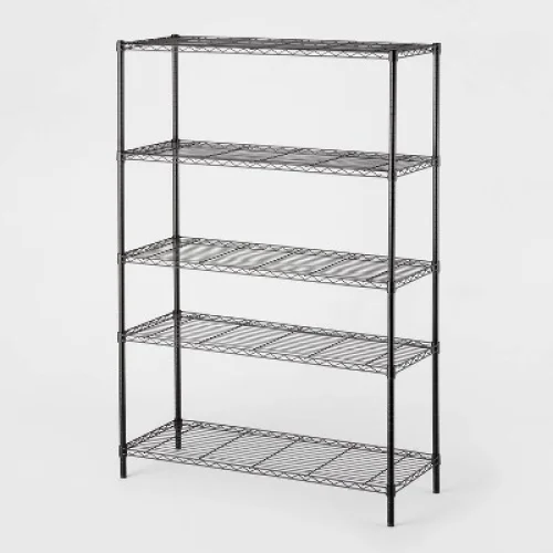 5 Tier Wide Wire Shelving Black - Brightroom&trade;: Adjustable Metal Storage Unit, 72.63" H, 350 lb Capacity, 5 Shelves
