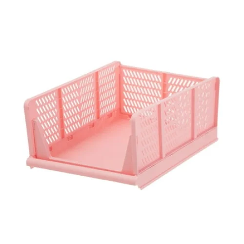 Your Zone Kids Collapsible Stacking Plastic Storage Bin, Pink, 13 in x 17 in x 1.3 in