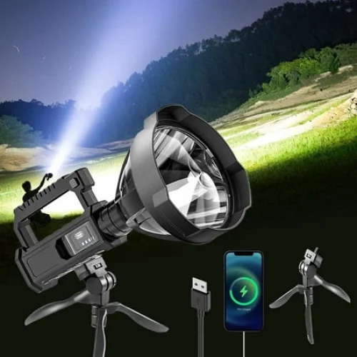 Tenozek Rechargeable Flashlight 100000 Lumens Super Bright Spotlight Waterproof LED Handheld Light