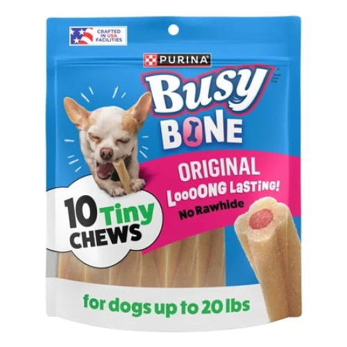 Purina Busy Bone Tiny Dog Chew Bones with Pork Dog Treats for Small Dogs, 6.5 oz