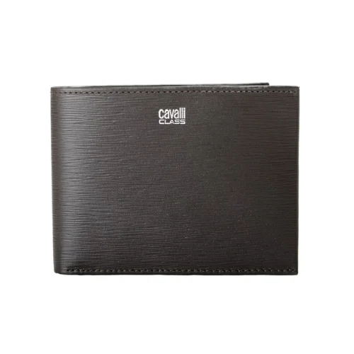 Cavalli Class Men's Dark Brown Logo Print Textured Leather Bifold Wallet