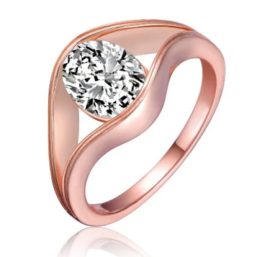Guili 2.50ct 18k Rose Gold Plated Oval Lab-Created Moissanite Solitaire Split Engagement Ring