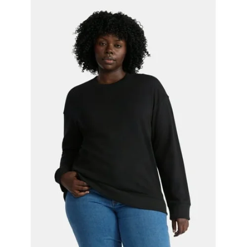 Time and Tru Women's Crewneck Sweatshirt with Long Sleeves, Sizes XS-4X