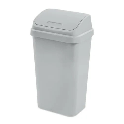 Sterilite 13 Gallon Plastic Kitchen Trash Can with Swing Top Lid, Light Gray