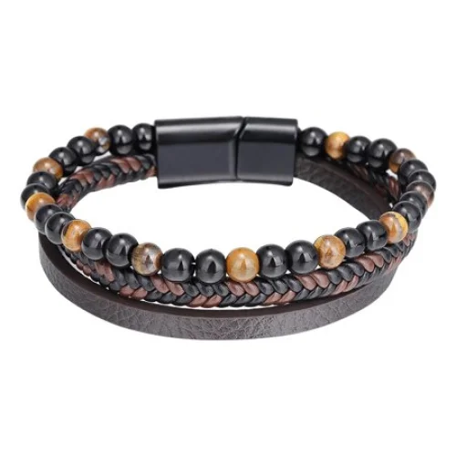 Kiplyki Flash Natural Volcanic Stone Eye Beaded Bracelet Health Care Bracelet Shaping Physiotherapy Bracelet Cowhide Rope Agate Bracelet