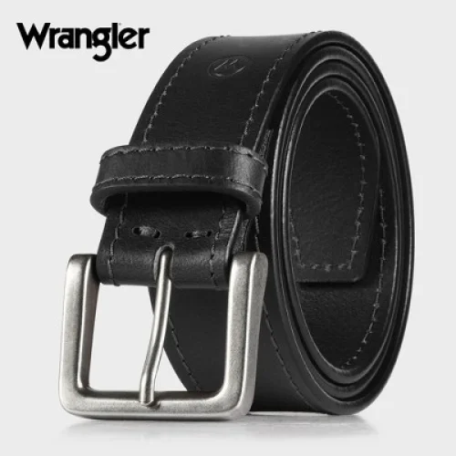 Wrangler Men's Casual Everyday Classic Buffalo Leather Belt for Mens Jeans & Pants, Branded Belt Male Accessories, Black 38