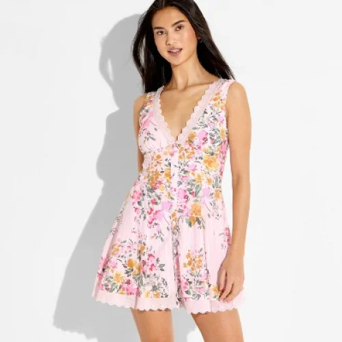 Women's Button-Front Mini Empire Waist Dress - Wild Fable&trade; Pink Floral M