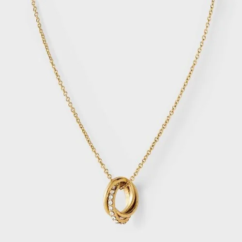 Tiny Tags 14K Ion Plated Pave Rolling Rings Necklace by Loverly Grey - Gold