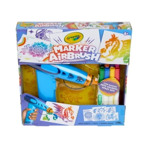 Crayola Marker Airbrush Spray Art Kit for Kids, 6+, Includes Airbrush Sprayer, Markers, and Stencils