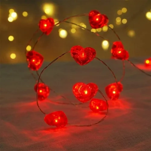 Heart-Shaped LED String Lights 78.7ft | Red Copper Wire Battery Operated Lights | 20 Bulb Flashing Love Decor for Bedroom, Wedding, Indoor Outdoors, Party, Holiday, Valentines, Christmas
