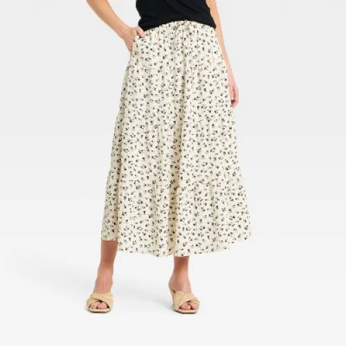 Women's Tiered Skirt - A New Day&trade; Cream/Black Floral M
