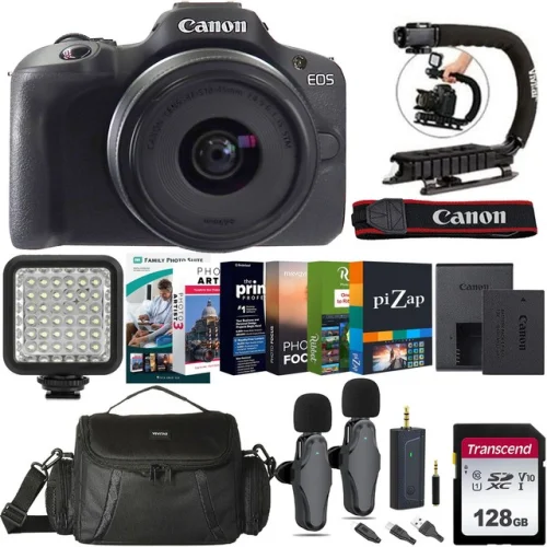 Canon EOS R100 Mirrorless Camera 18-45 Lens All Inclusive Video Podcasting Kit